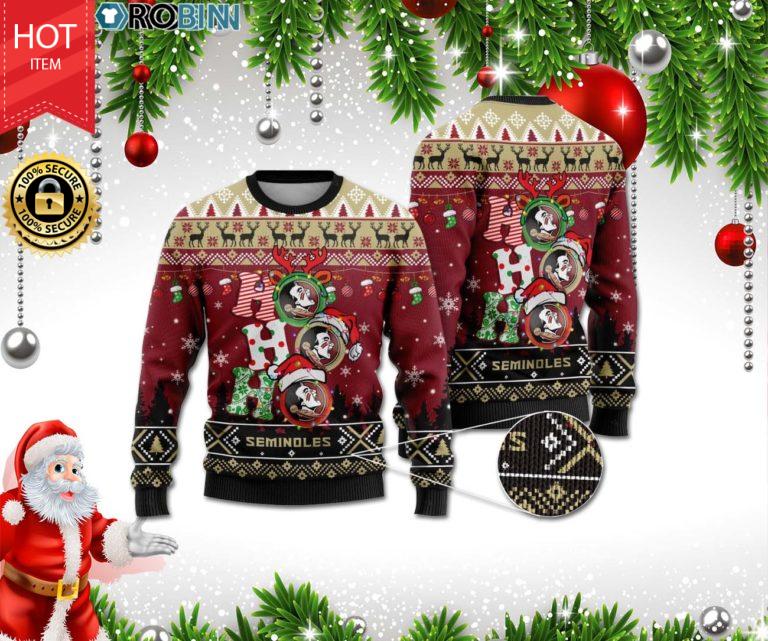 Florida State Seminoles Ho Ho Ho 3D Print Christmas Wool Sweater