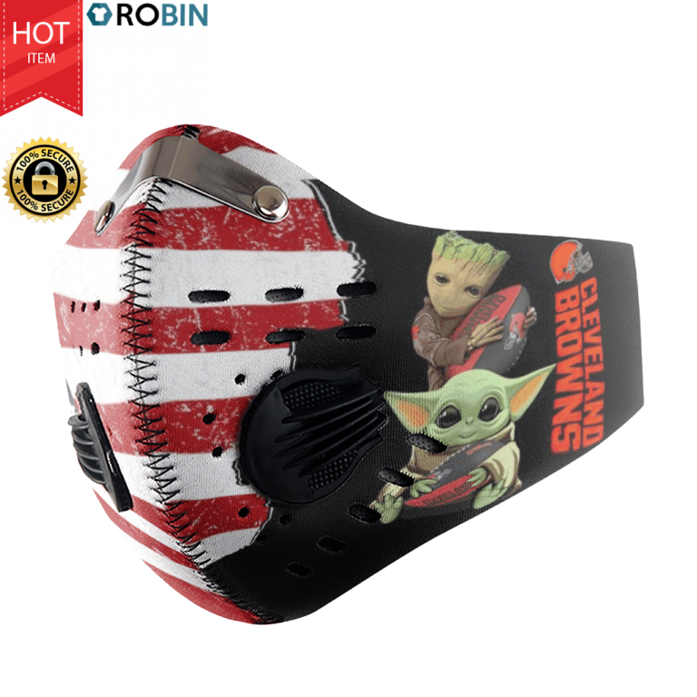 Baby Yoda And Groot Hug Cleveland Browns Face Mask with Replaceable N95 Filter