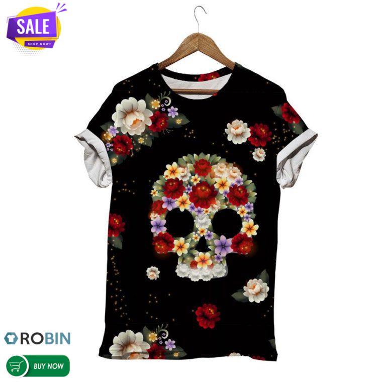 Skull Shape Floral  3D All Over Print T-Shirt