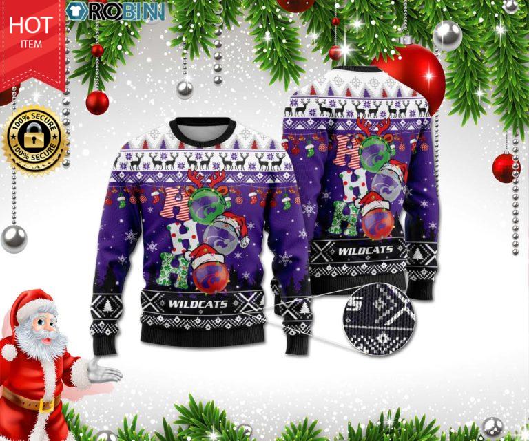 Kansas State Wildcats Ho Ho Ho 3D Print Christmas Wool Sweater