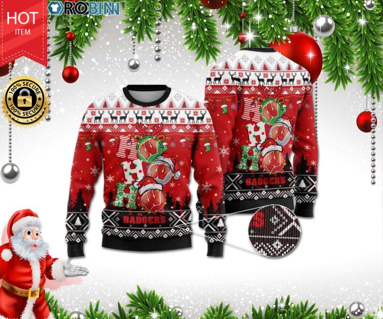 Wisconsin Badgers Ho Ho Ho 3D Print Christmas Wool Sweater