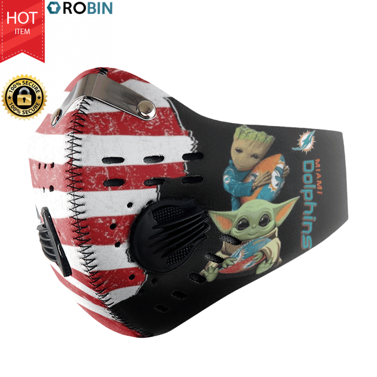 Baby Yoda And Groot Hug Miami Dolphins Face Mask with N95 Filter