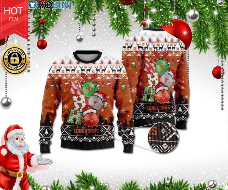 Texas Longhorns Ho Ho Ho 3D Print Christmas Wool Sweater