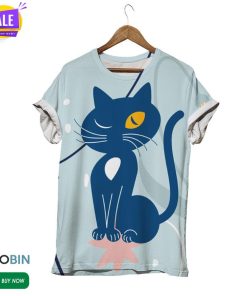 Blink Cat Light Blue  3D All Over Print T-Shirt