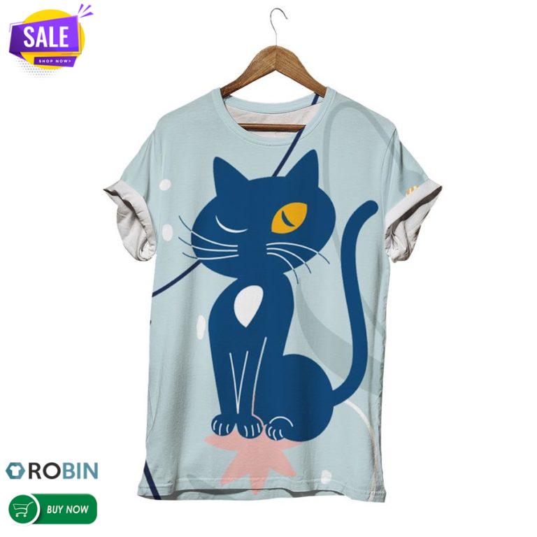 Blink Cat Light Blue  3D All Over Print T-Shirt