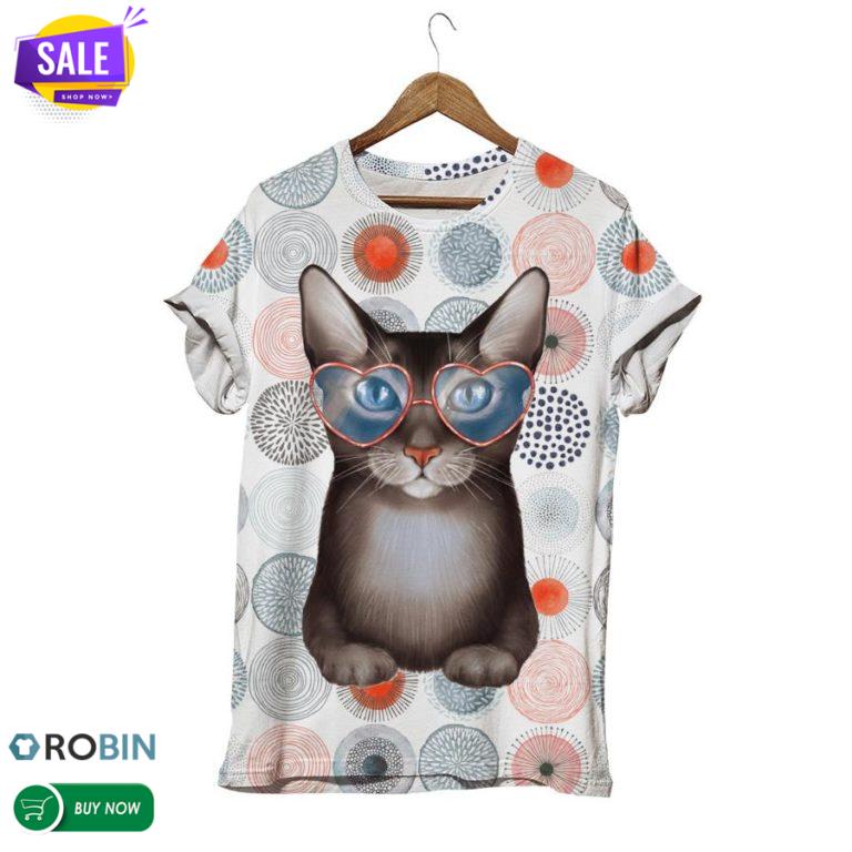 Heart Glasses Cat Tees 3D All Over Print T-Shirt