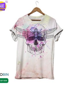 Dragonfly On Skull  3D All Over Print T-Shirt