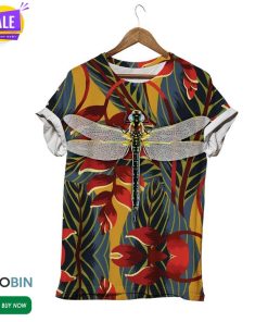 Multicolor Leaves With Dragonfly  3D All Over Print T-Shirt