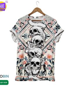 Symmetrical Floral Motifs Skull  3D All Over Print T-Shirt