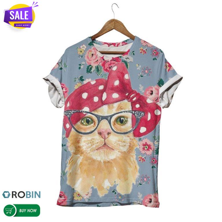 Lady Cat In Pink Turban  3D All Over Print T-Shirt