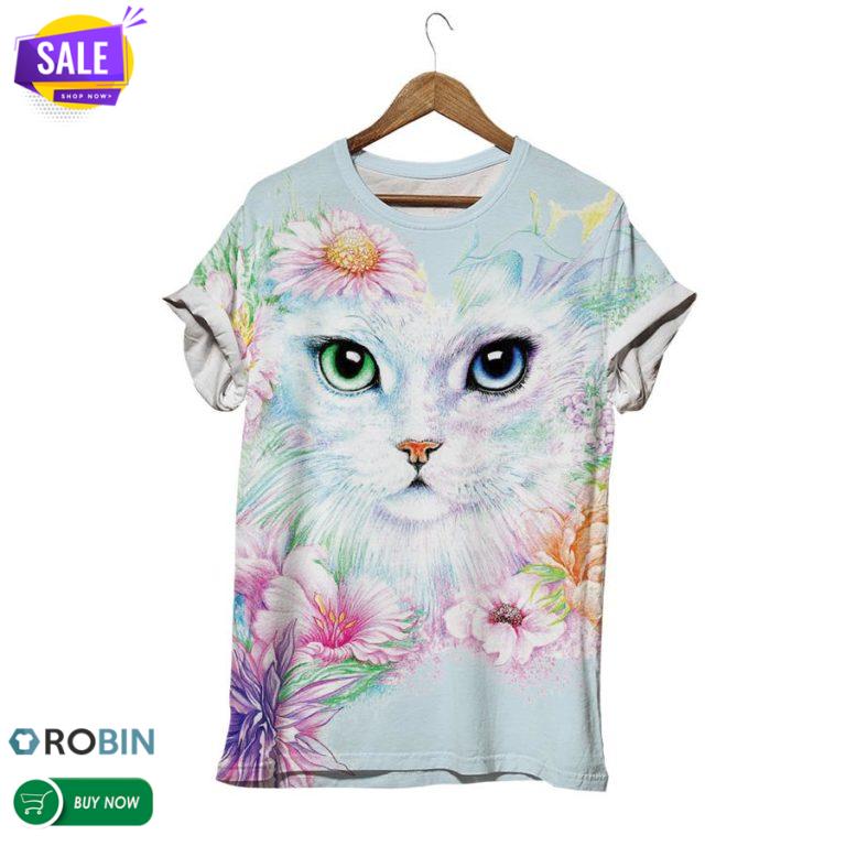 Cat Floral  3D All Over Print T-Shirt
