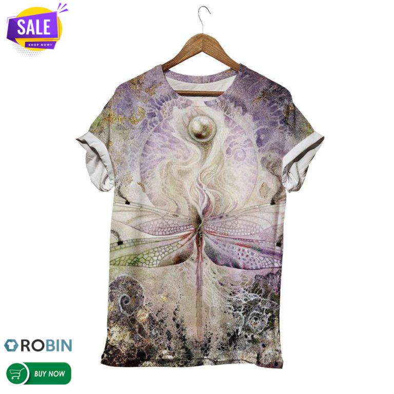 Dragonfly Chasing The Moon  3D All Over Print T-Shirt