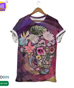 Flowery Skull In Purple  3D All Over Print T-Shirt