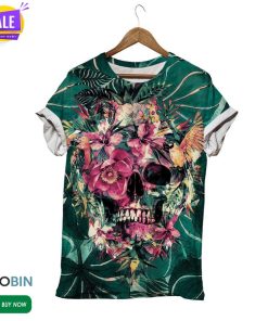 Colorful Sugar Skull And Flower  3D All Over Print T-Shirt