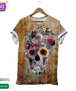 Flowers Skull Vintage  3D All Over Print T-Shirt