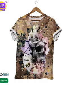 Horror Clock Skull  3D All Over Print T-Shirt