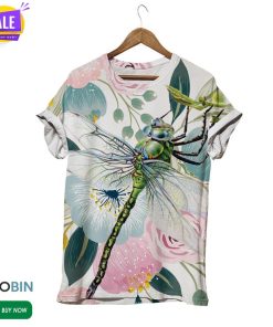 Dragonfly On Branch Flowers  3D All Over Print T-Shirt