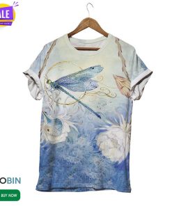 Floral Blue Dragonfly  3D All Over Print T-Shirt