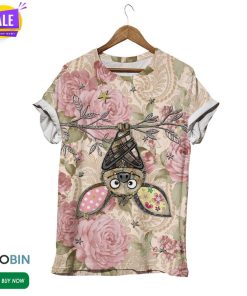Hanging Bat With Flower  3D All Over Print T-Shirt