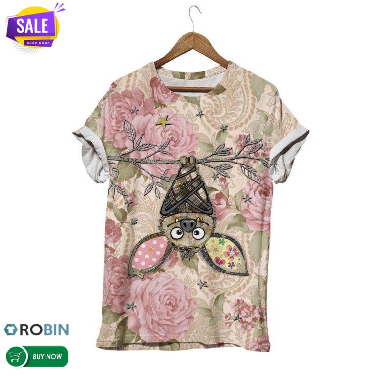 Hanging Bat With Flower  3D All Over Print T-Shirt