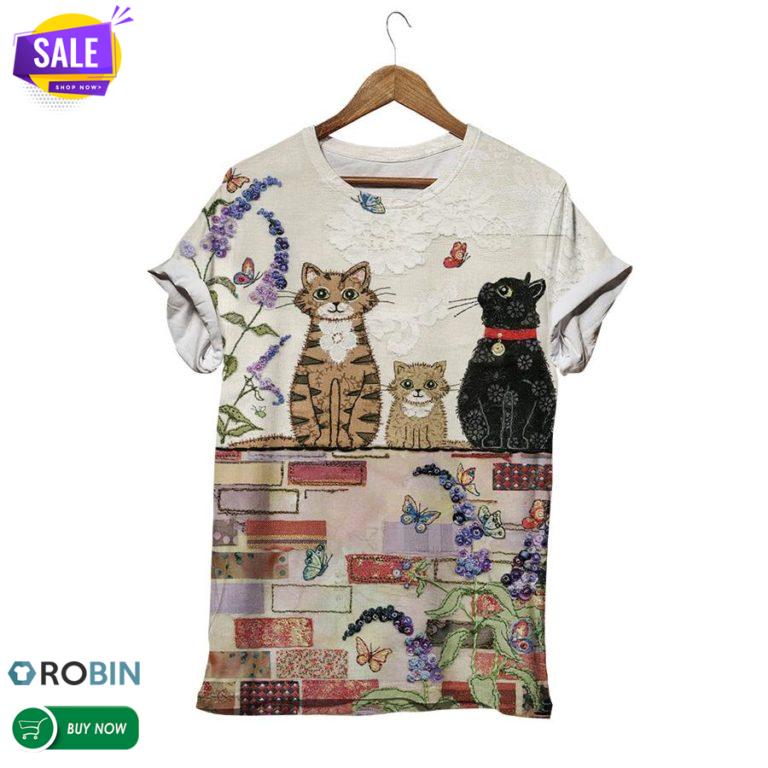 Happy Cat Family  3D All Over Print T-Shirt