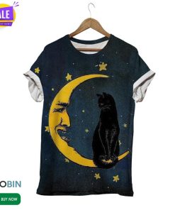 Talking To The Moon Black Cat  3D All Over Print T-Shirt