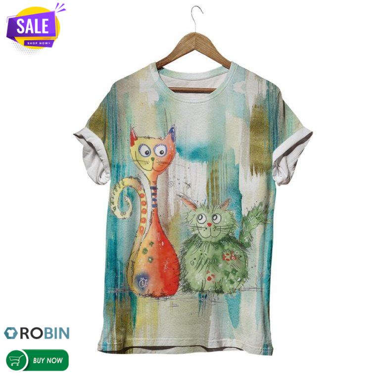 Happy Cat Friends  3D All Over Print T-Shirt