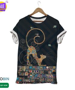 Long Tail Cat Floral  3D All Over Print T-Shirt