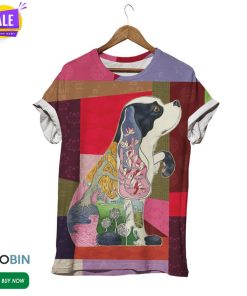 Striped Vintage Dog  3D All Over Print T-Shirt