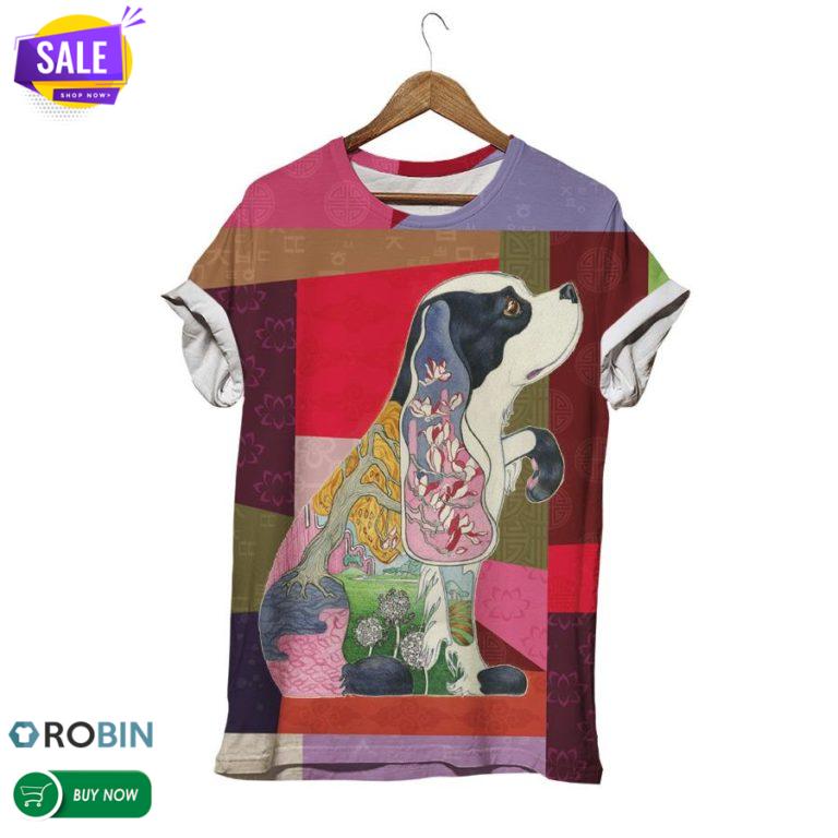 Striped Vintage Dog  3D All Over Print T-Shirt
