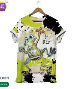 Patchwork Frog Love Music  3D All Over Print T-Shirt