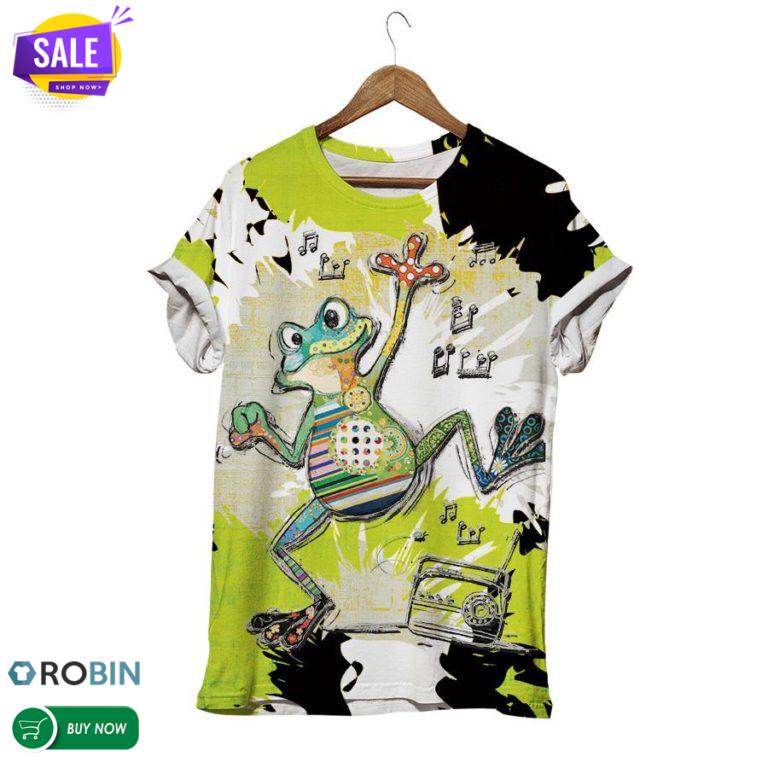 Patchwork Frog Love Music  3D All Over Print T-Shirt