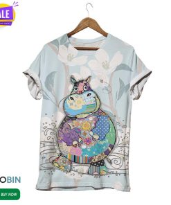 Chubby Hippo Floral  3D All Over Print T-Shirt