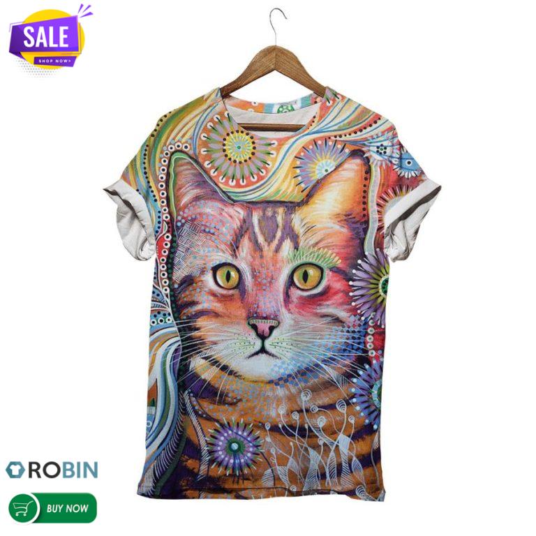 Colorful Tees Big Cat Face 3D All Over Print T-Shirt