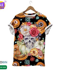 Halloween Botanical Skull  3D All Over Print T-Shirt
