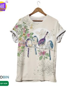 Cartoon Bird On Branch  3D All Over Print T-Shirt
