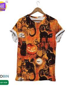 Cats And Pumpkins Halloween  3D All Over Print T-Shirt