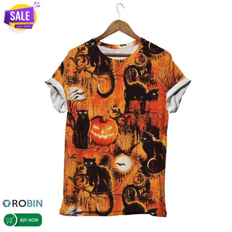 Cats And Pumpkins Halloween  3D All Over Print T-Shirt