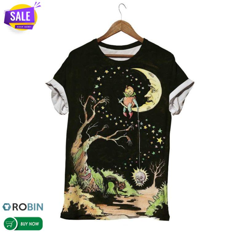 A Little Cat Being Scared On Halloween  3D All Over Print T-Shirt