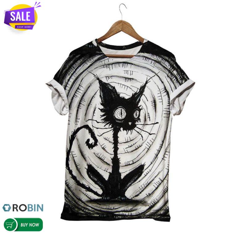 Black Cute Cat  3D All Over Print T-Shirt