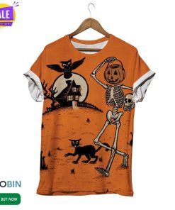 Halloween Skeleton With Friends  3D All Over Print T-Shirt