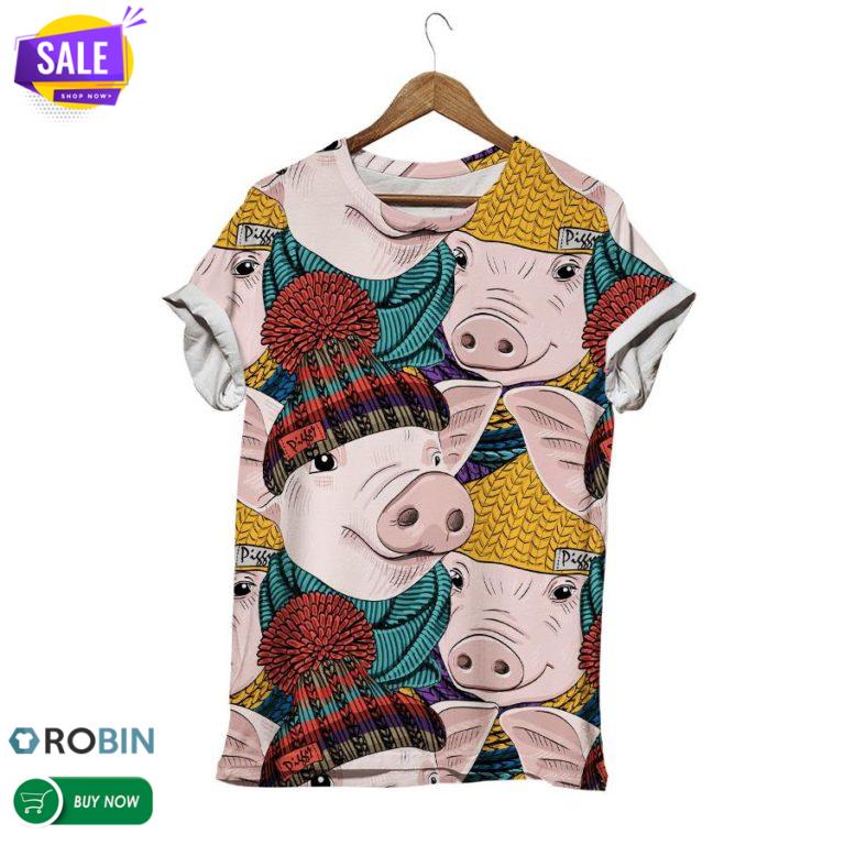 Cutie Beanie Pig Noel  3D All Over Print T-Shirt