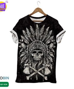 Skull Wearing Indian Hat  3D All Over Print T-Shirt