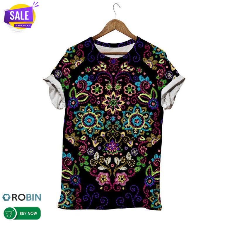 Floral Skull Shape  3D All Over Print T-Shirt