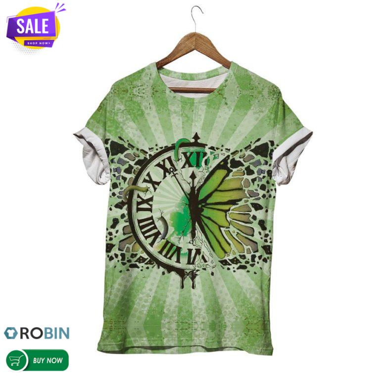 Butterfly Clock Green  3D All Over Print T-Shirt