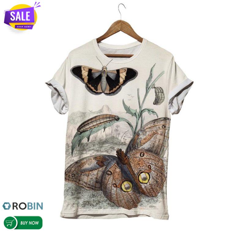 Butterfly And Silkworm Vintage  3D All Over Print T-Shirt