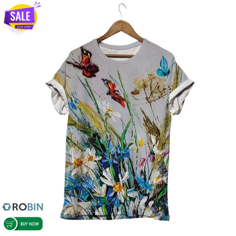 Butterfly With Flower  3D All Over Print T-Shirt