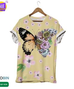 Glossy Butterfly Floral Shirt 3D All Over Print T-Shirt