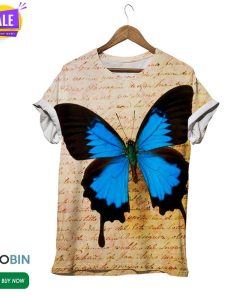 Blue Butterfly Letter  3D All Over Print T-Shirt