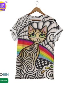 Rainbow Cat Roundly Painting  3D All Over Print T-Shirt